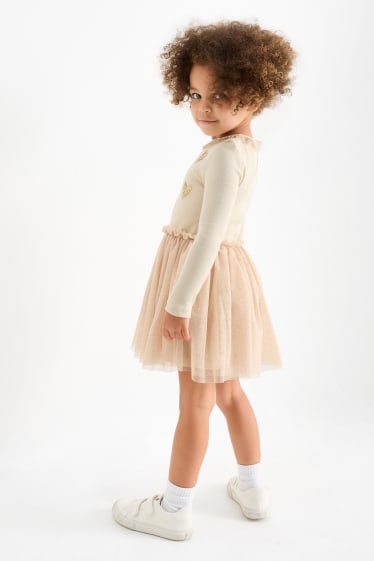 Kinder Mädchen - Herz - Kleid - hellbeige