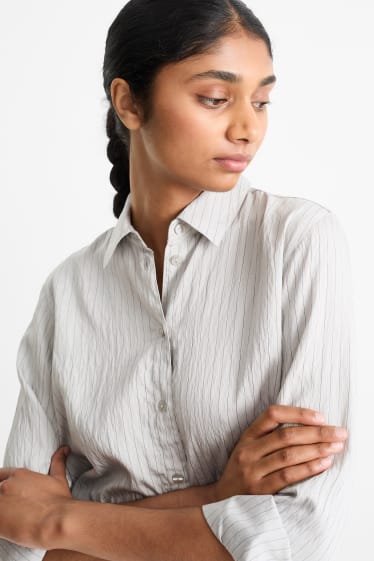 Dames - Blouse - krijtstrepen - lichtgrijs