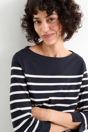 Dames - Longsleeve - gestreept - donkerblauw