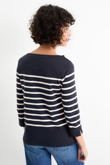 Dames - Longsleeve - gestreept - donkerblauw