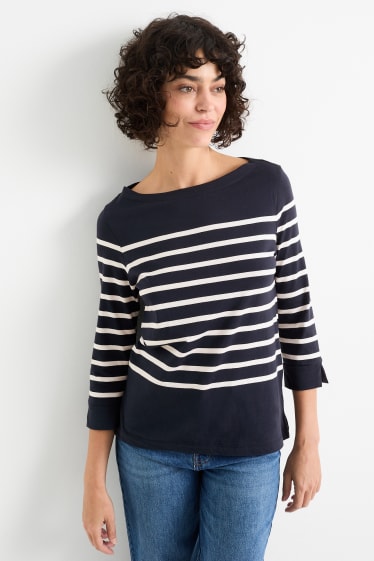 Dames - Longsleeve - gestreept - donkerblauw