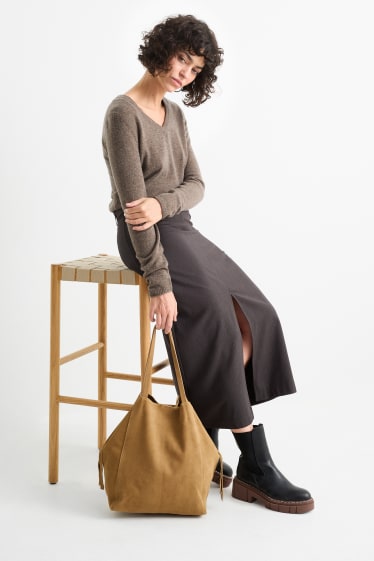 Dámské - Velká semišová kabelka shopper - světle béžová