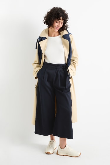 Dames - Pantalon - high waist - wide leg - donkerblauw