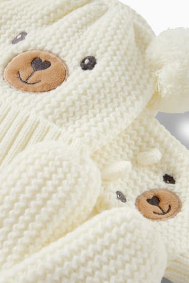 Bébés filles - Ensemble - écharpe, moufles et bonnet à pompon en maille pour bébé - blanc