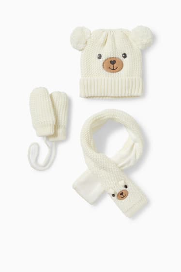 Bébés filles - Ensemble - écharpe, moufles et bonnet à pompon en maille pour bébé - blanc