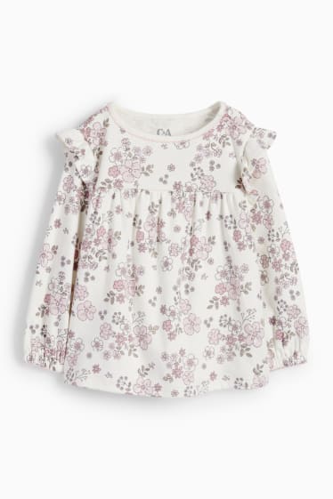 Baby: meisjes - Bloemetjes - babypyjama - 2-delig - wit