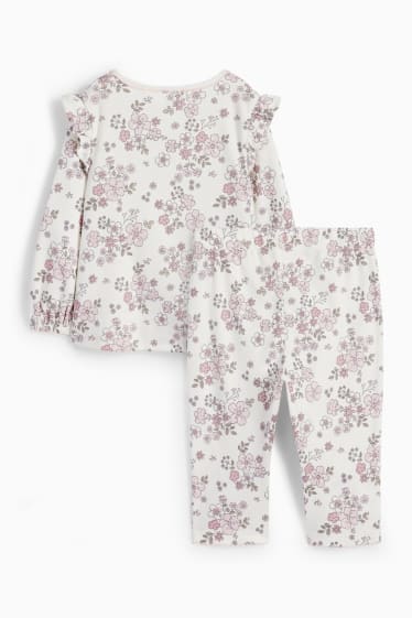 Baby: meisjes - Bloemetjes - babypyjama - 2-delig - wit