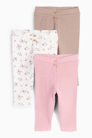 Bébés filles - Lot de 3 - petites fleurs - leggings pour bébé - rose foncé