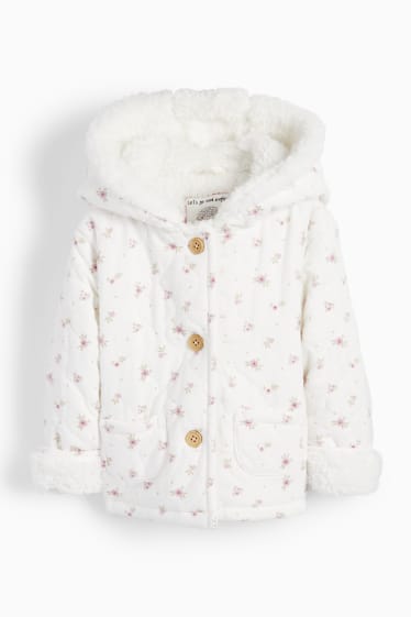 Baby Mädchen - Blümchen - Baby-Jacke mit Kapuze - weiß