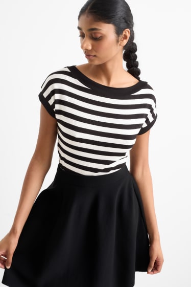 Femmes - T-shirt - à rayures - noir / blanc