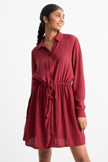 Donna - Vestito a camicia - rosso scuro