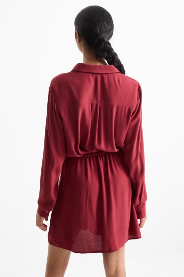 Donna - Vestito a camicia - rosso scuro