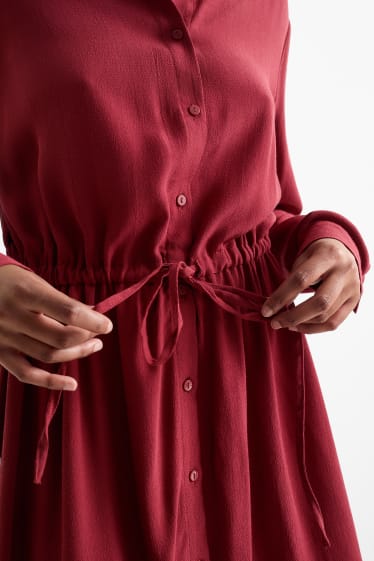 Donna - Vestito a camicia - rosso scuro