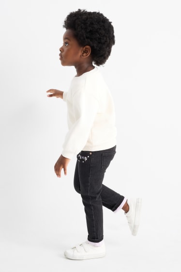 Kinder Mädchen - Thermojeans - geblümt - dunkelgrau