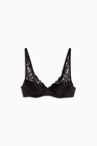 Femei - Sutien cu armătură - PLUNGE - vătuit - negru