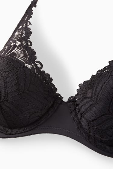 Femei - Sutien cu armătură - PLUNGE - vătuit - negru