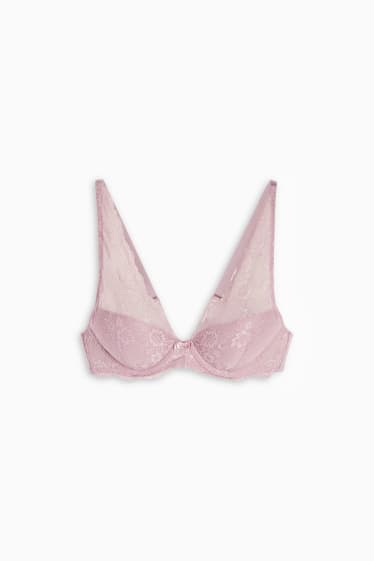 Donna - Reggiseno con ferretti - PLUNGE - imbottito - rosa scuro