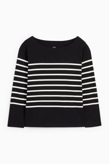 Damen - Langarmshirt - gestreift - schwarz