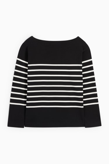 Damen - Langarmshirt - gestreift - schwarz