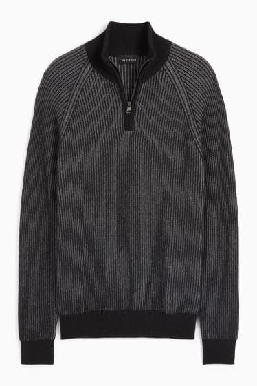 Men - Cashmere blend jumper - ribbed - dark gray