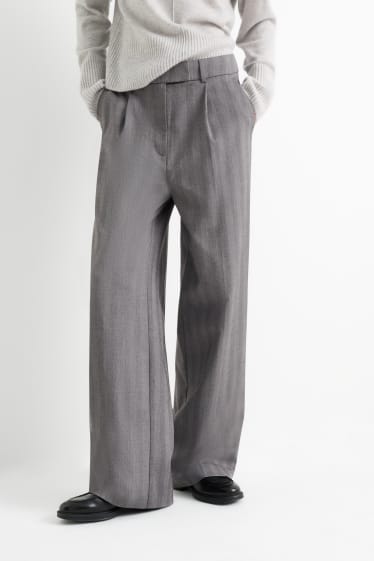Kobiety - Spodnie materiałowe - wysoki stan - wide leg - w paski - szary