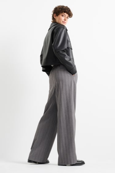 Kobiety - Spodnie materiałowe - wysoki stan - wide leg - w paski - szary