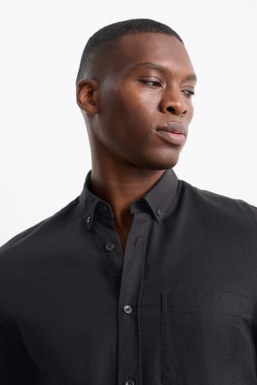 Men - Shirt - regular fit - button-down collar - black
