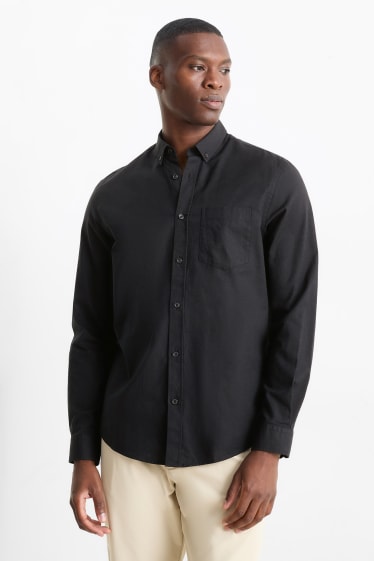 Men - Shirt - regular fit - button-down collar - black