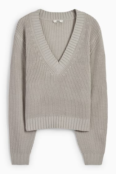 Women - V-neck jumper - gray