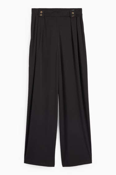 Damen - Jersey-Hose - High Waist - Wide Leg - schwarz
