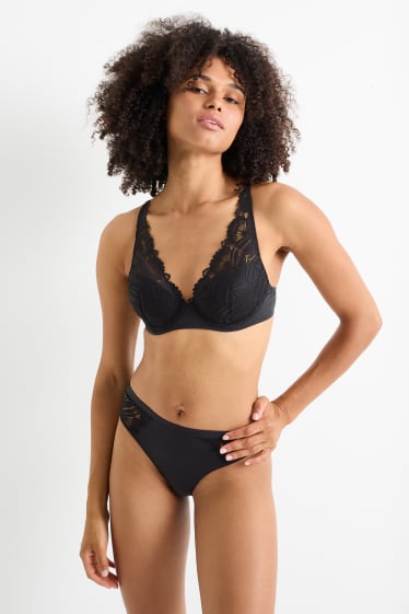Femei - Sutien cu armătură - PLUNGE - vătuit - negru
