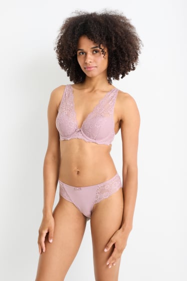 Donna - Reggiseno con ferretti - PLUNGE - imbottito - rosa scuro