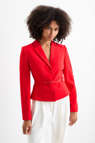 Women - Blazer with belt - red