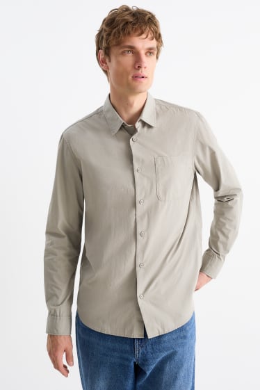 Heren - Overhemd - regular fit - kent - grijs