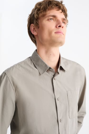 Heren - Overhemd - regular fit - kent - grijs