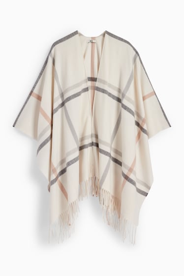 Femmes - Poncho - à carreaux - blanc crème