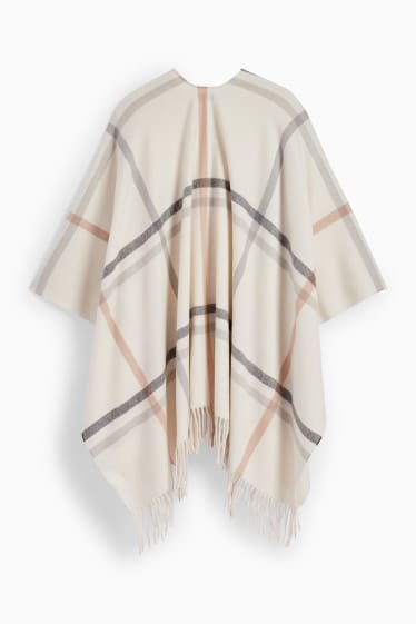 Femmes - Poncho - à carreaux - blanc crème