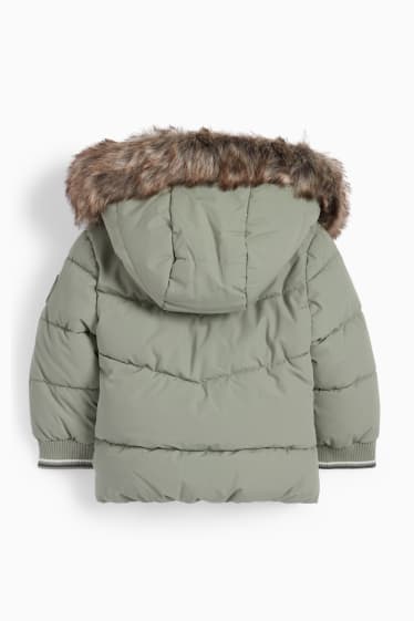 Baby Jungen - Baby-Steppjacke mit Kapuze und Kunstfellbesatz - hellgrün