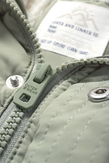 Baby Jungen - Baby-Steppjacke mit Kapuze und Kunstfellbesatz - hellgrün