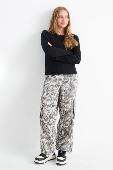 Children Girls - Balloon jeans - patterned - black / white