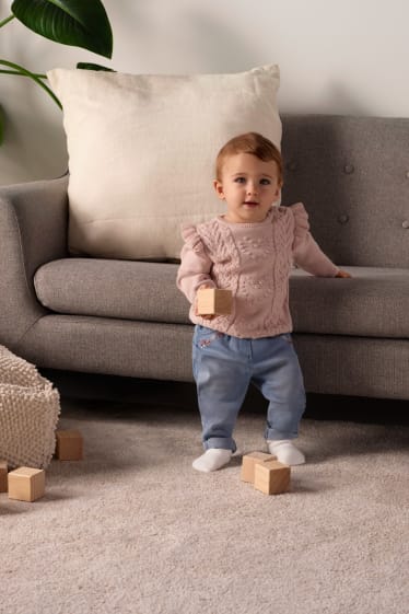 Baby Girls - Heart - baby jumper - cable knit pattern - rose