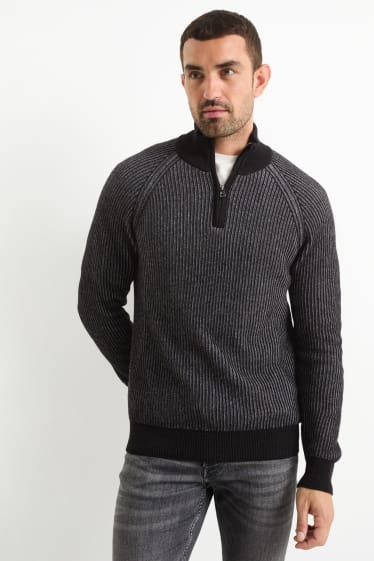 Men - Cashmere blend jumper - ribbed - dark gray
