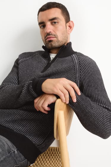 Men - Cashmere blend jumper - ribbed - dark gray