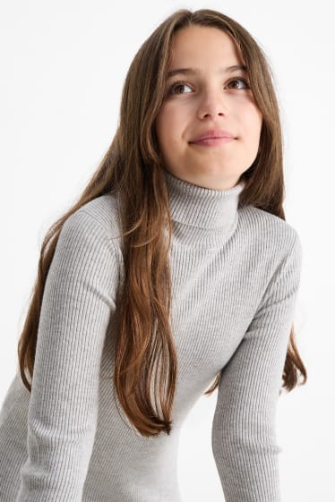 Enfants filles - Robe de maille à col roulé - gris clair