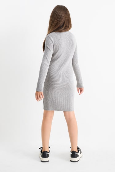 Enfants filles - Robe de maille à col roulé - gris clair