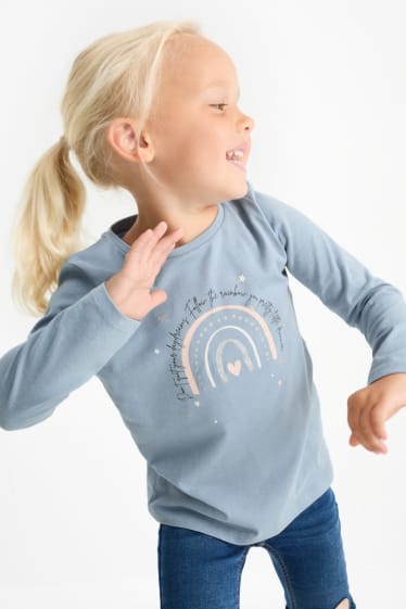 Kinder Mädchen - Multipack 2er - Regenbogen und Herz - Langarmshirt - hellblau