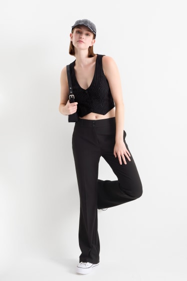 Damen - Stoffhose - Mid Waist - Flared Fit - schwarz