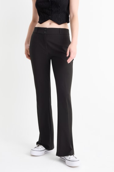 Damen - Stoffhose - Mid Waist - Flared Fit - schwarz
