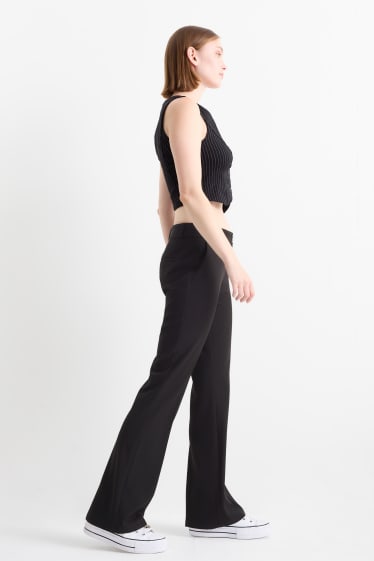 Damen - Stoffhose - Mid Waist - Flared Fit - schwarz