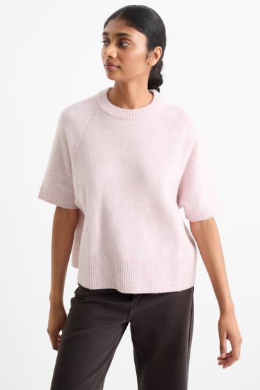 Kobiety - Sweter z dzianiny - z krótkim rękawem - jasnoróżowy